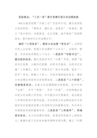 经验做法：“三位一体”提升党建引领乡村治理效能