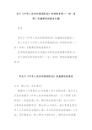 关于《中华人民共和国消防法》和消防条例（一法一条例）实施情况的报告汇编