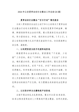 (25篇)2024年公安夏季治安打击整治工作总结