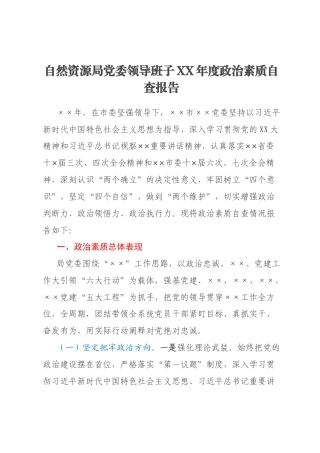 自然资源局党委领导班子XX年度政治素质自查报告