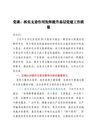 党课：抓实支委作用发挥提升基层党建工作质量