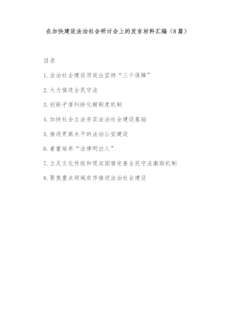 在加快建设法治社会研讨会上的发言材料汇编