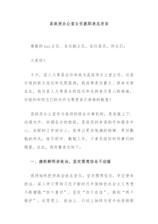 县政府办公室主任就职表态发言