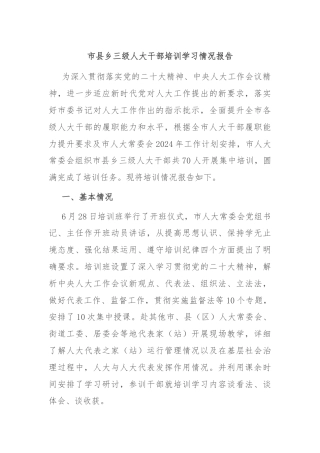 市县乡三级人大干部培训学习情况报告
