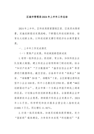 区城市管理局2024年上半年工作总结