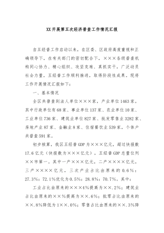 XX开展第五次经济普查工作情况汇报