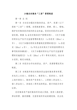乡镇农村集体“三资”管理制度