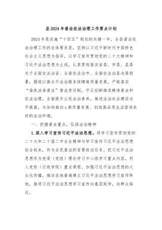 县2024年普法依法治理工作要点计划