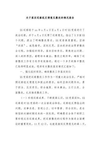 关于落实巡察组反馈意见整改的情况报告