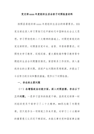 党支部xxxx年度组织生活会班子对照检查材料