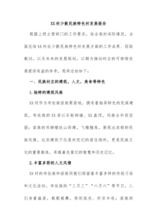 XX 村少数民族特色村发展报告