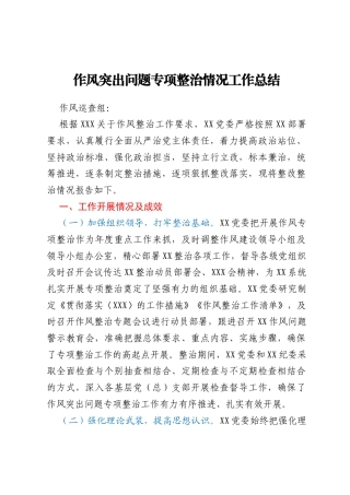 某单位作风整治情况报告