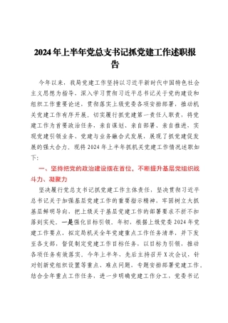 2024年上半年党总支书记抓党建工作述职报告