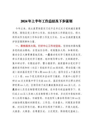 2024年上半年工作总结及下步谋划