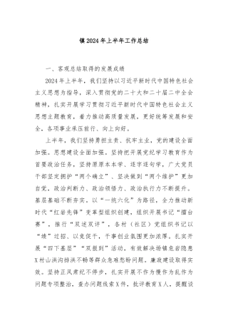 镇2024年上半年工作总结