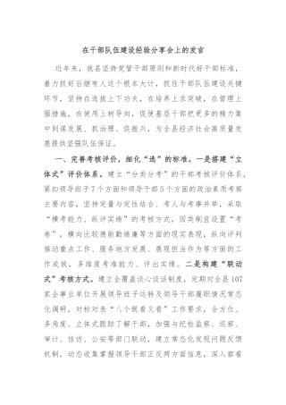 在干部队伍建设经验分享会上的发言