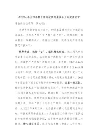 在2024年全市年轻干部选拔使用座谈会上的交流发言