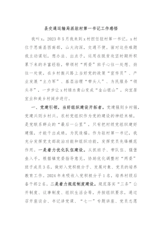 县交通运输局派驻村第一书记工作感悟