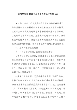 公司党支部2024年上半年党建工作总结（2）
