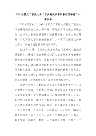 2024世界人工智能大会“以共商促共享以善治促善智”心得体会
