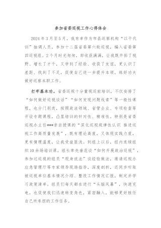 参加省委巡视工作心得体会