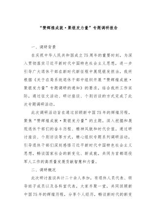 “赞辉煌成就·聚银发力量”专题调研报告