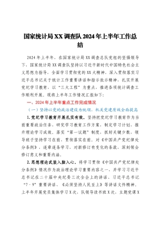 国家统计局XX调查队2024年上半年工作总结