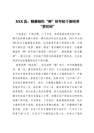 XXX县：精耕细作“种”好年轻干部培养“责任田”