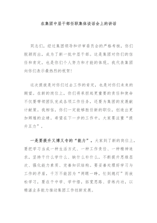 在集团中层干部任职集体谈话会上的讲话