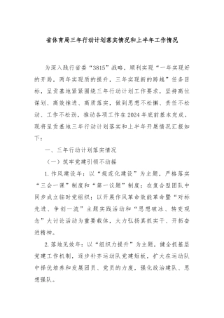 省体育局三年行动计划落实情况和上半年工作情况