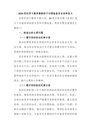 2024党纪学习教育最新班子对照检查发言材料范文