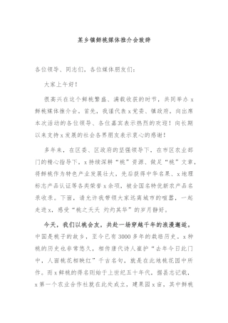 某乡镇鲜桃媒体推介会致辞