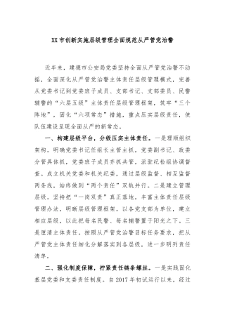 XX市创新实施层级管理全面规范从严管党治警