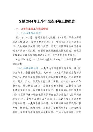 X镇2024年上半年生态环境工作报告