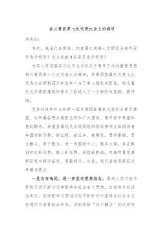 在共青团第七次代表大会上的讲话