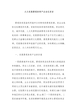 大力发展景观体育产业会议发言