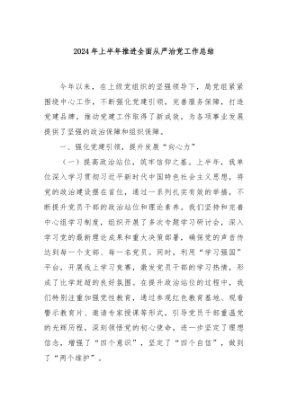 2024年上半年推进全面从严治党工作总结