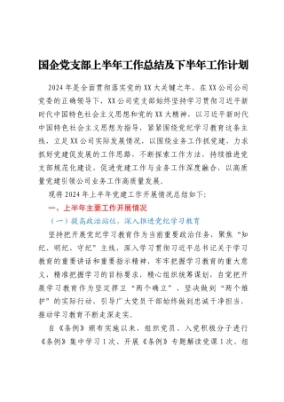 国企党支部上半年工作总结及下半年工作计划 (5)