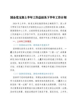 国企党支部上半年工作总结及下半年工作计划 (3)