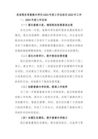 某省税务局督察内审处2024年度工作总结及2025年工作