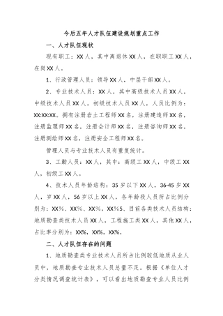 今后五年人才队伍建设规划重点工作