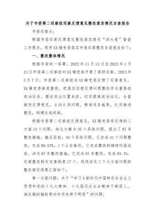 关于市委第二巡察组巡察反馈意见整改落实情况自查报告