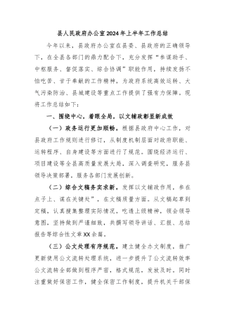 县人民政府办公室2024年上半年工作总结