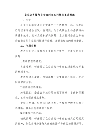 企业公务接待自查自纠存在问题及整改措施