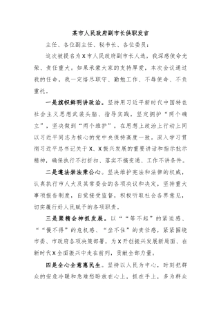 某市人民政府副市长供职发言