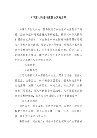 X市重大隐患排查整治实施方案