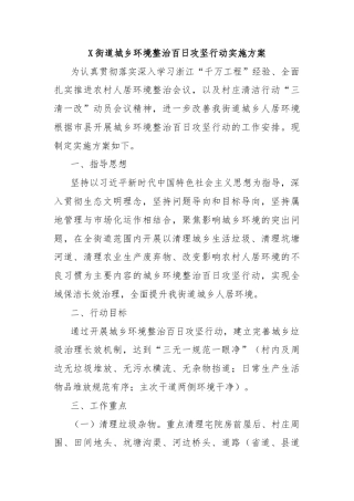 X街道城乡环境整治百日攻坚行动实施方案