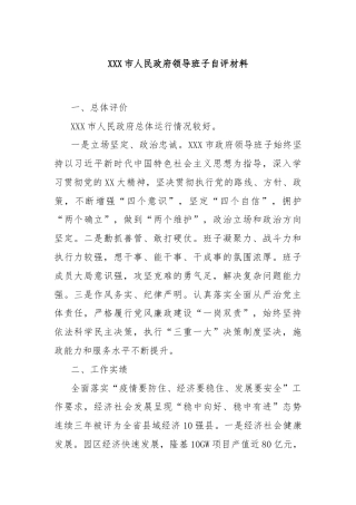 XX市人民政府领导班子自评材料