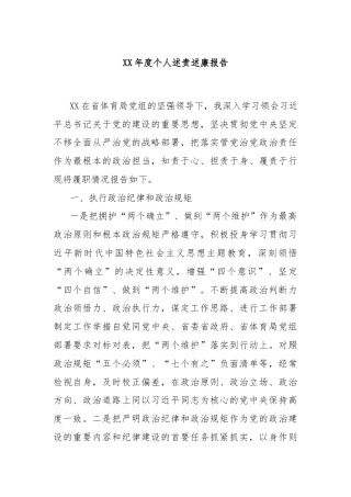 XX年度个人述责述廉报告