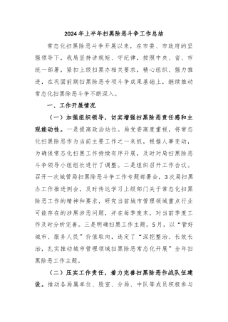2024年上半年扫黑除恶斗争工作总结